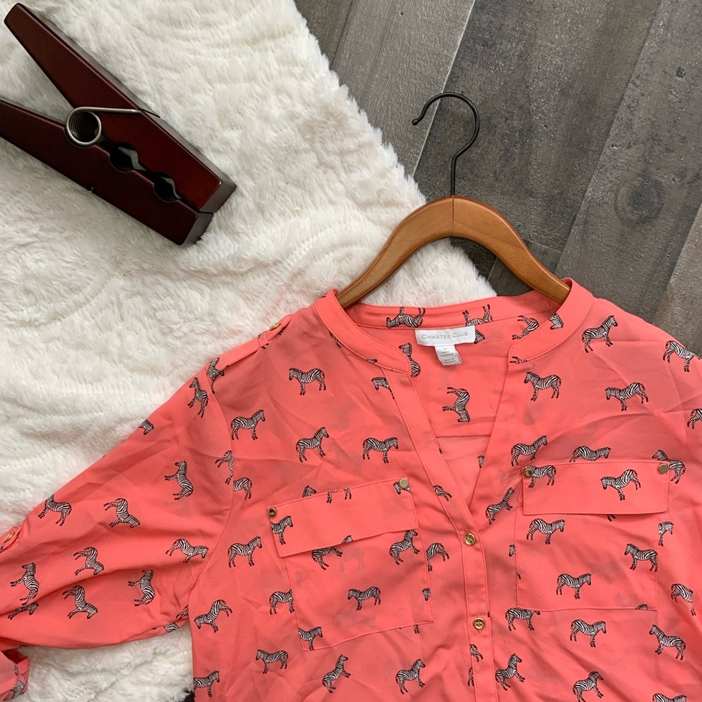 Charter Club Sheer Pink Zebra Shirt -- seen on crazy exgirlfriend tv show!